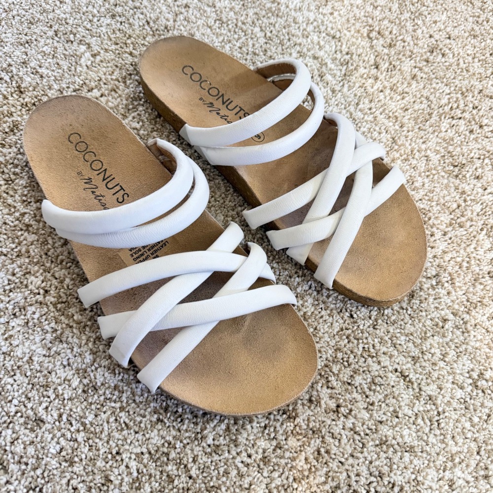 Coconuts by Matisse White Leather Multi Strap Slide Sandals Womens Size‎ 9M